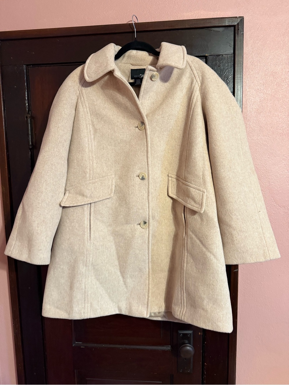 East 5th Cream Pea Coat with Flap Pockets